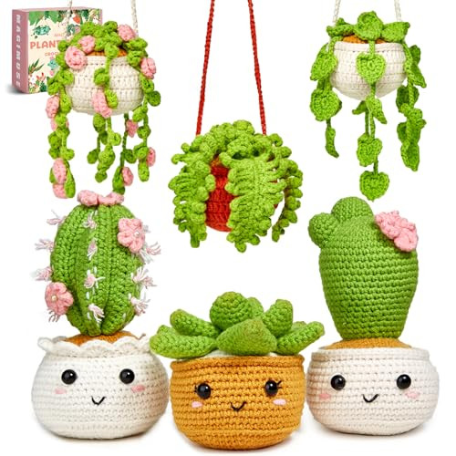 Magimuse Crochet Kit For Beginners Crochet Starter Kits Amigurumi Craft Knitting Crocheting Kits With StepByStep Video Tutorials 6 Pack Hanging Potted Plants Family40%+ Yarn