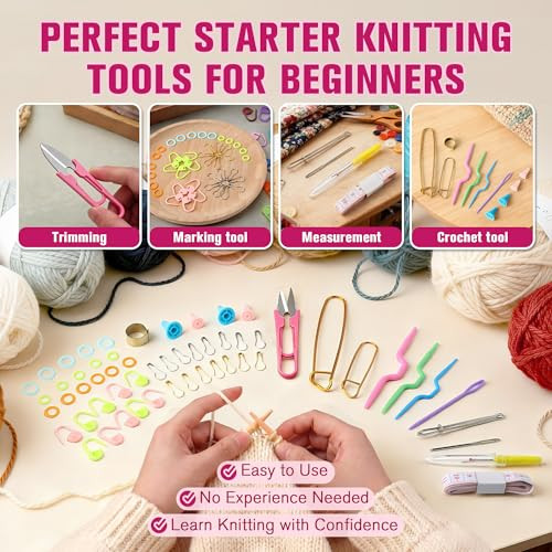 Feekoon 2 Pack Basic Knitting Tools Accessories Supplies With Case Knit Set Lots Knitting Supplies Set With Stitch Markers Plastic Sewing Needles Cable Needles For Sewing And Weaving
