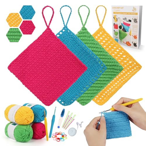 Katech Crochet Kit For Beginner Adults Dishcloth Beginner Crochet Kit For Adults Learn To Crochet Crochet Starter Kit Contain Detail Instruction Soft Yarn And Crochet Hook Supplies