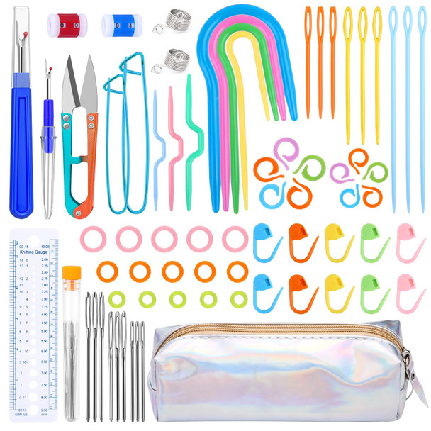 Jupean Knitting Kit Knitting Accessories Kit Knit Supplies Kits With Knitting Stitch Holders Stitch Markers Plastic Sewing Needles Seam Ripper Cable Needles For Weaving Sewing