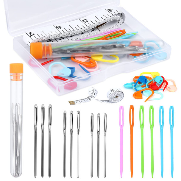 Jupean Knitting Kit Knitting Accessories Kit Knit Supplies Kits With Knitting Stitch Holders Stitch Markers Plastic Sewing Needles Seam Ripper Cable Needles For Weaving Sewing