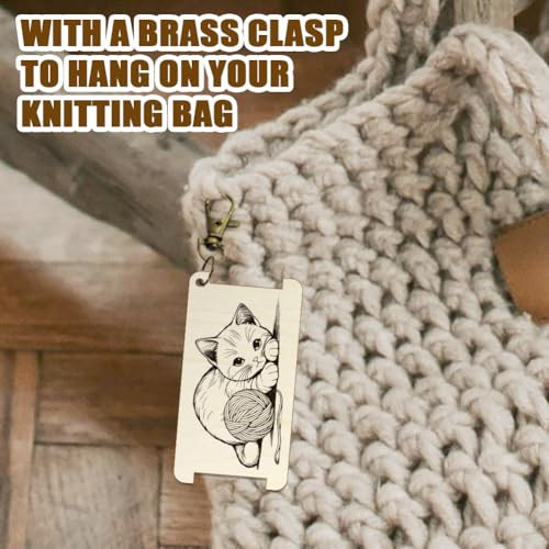 Arricraft 1 Pc Knitting Needle Gauge Multifunctional Wood Spinning Control Card Cute Cat With Wool Patterns Wpi Guide Gauge Rulers For Spinners Yarn Measuring Tools Crochet Accessories