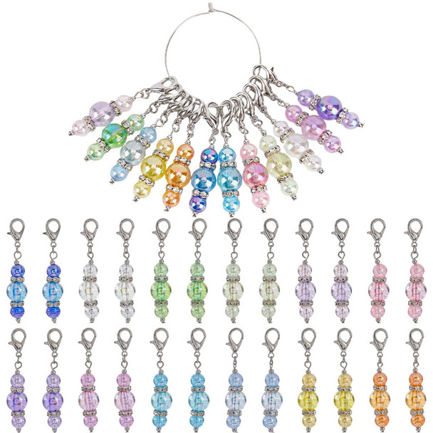 Sunnyclue 1 Box 30Pcs Crochet Stitch Markers Charms Stitch Markers Cute Removable Acrylic Round Bead Locking Stitch Marker Clasp Clip Charms Bulk For Weaving Sewing Zipper Quilting Accessories