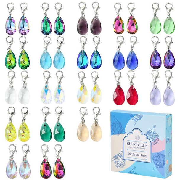 Sunnyclue 1 Box 30Pcs Crochet Stitch Markers Charms Stitch Markers Cute Removable Acrylic Round Bead Locking Stitch Marker Clasp Clip Charms Bulk For Weaving Sewing Zipper Quilting Accessories