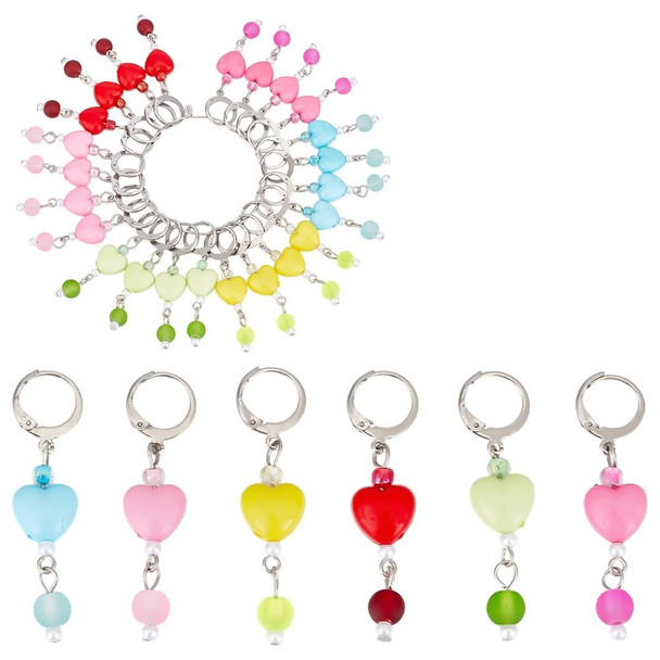 Sunnyclue 1 Box 30Pcs Crochet Stitch Markers Charms Stitch Markers Cute Removable Acrylic Round Bead Locking Stitch Marker Clasp Clip Charms Bulk For Weaving Sewing Zipper Quilting Accessories