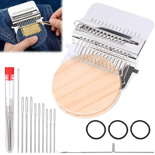 Uniqus Patchmaker 20 Kit Knitting Kit For Beginners Mini Portable Patch Darning Kit Patchwork Weaving Tool Set For Quickly Sewing Repair Sewing Craft Supplies