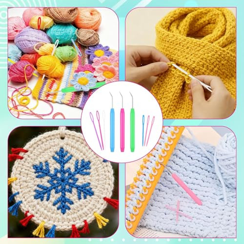 Asofelk 9Pcs Knitting Loom Hooks And Needles Set 3 Pack Ergonomic Knit Pickers With 6 Plastic LargeEye Yarn Needles Professional Loom Weaving and Diy Crafting Tools