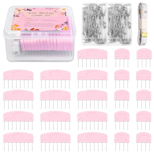 Tatiwoo Knit Blocking Combs Pins 20 Pcs Knit Blocking Combs For Blocking Knitting 100 Pcs TPins Knitter Crochet Tape Measure Ruler Sewing Lace Or Needlework Projects With Knitting Blocking Tools