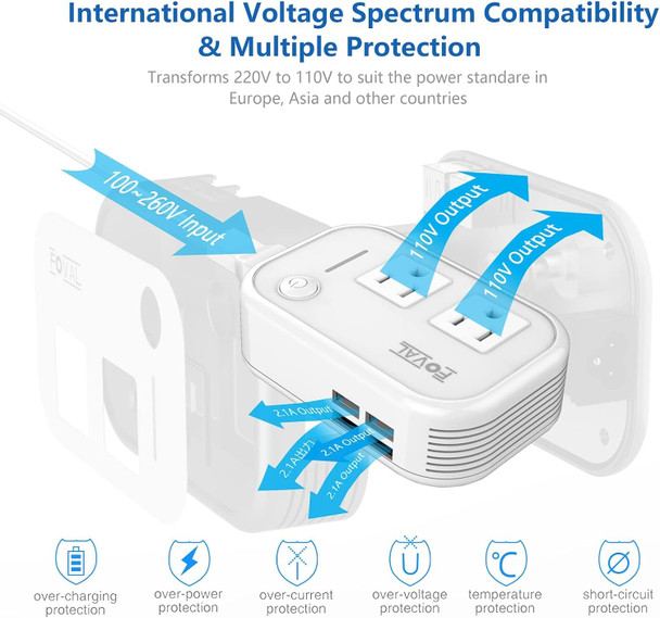 Foval Power Step Down 220V To 110V Travel Voltage Converter International Power Adapter For Hair Straightener Curling Iron With 4-Port Usb Charging Us/Uk/Au/It/Eu Universal Plug Adapter White Foval Power Step Down 220V To 110V Travel Voltage Converter International Power Adapter For Hair Straightener Curling Iron With 4-Port Usb Charging Us/Uk/Au/It/Eu Universal Plug Adapter White