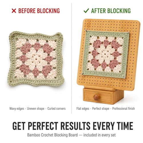Uniqus Crochet Blocking Board 118 Bamboo Blocking Mat With 10 Pins Stand and Storage Box Foldable Blocking Board For Granny Squares Knitting and Crochet Gifts
