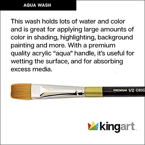 Kingart Premium Original Gold 9550A1 Wash/Glaze Series Artist Brush Golden Taklon Synthetic Hair Short Acrylic Handle For Acrylic Watercolor Oil And Gouache Painting Size 1