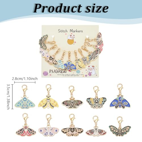 Pligreat 20 Pcs Moth Butterfly Stitch Markers Beautiful Alloy Pendant Crochet Stitch Needle Clip Counter Set For Weaving Sewing Locking Knitting Marker Tools Women Diy Craft Making Accessories