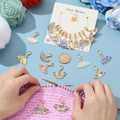 Pligreat 20 Pcs Moth Butterfly Stitch Markers Beautiful Alloy Pendant Crochet Stitch Needle Clip Counter Set For Weaving Sewing Locking Knitting Marker Tools Women Diy Craft Making Accessories