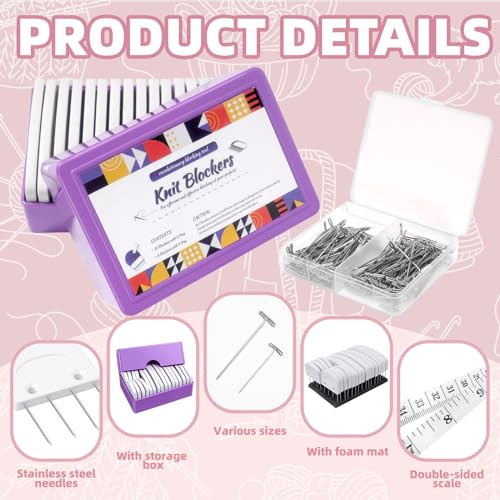 Uotey Knit Blocking Pins Kit 20Pcs Knit Blockers Combs Pins 110 TPins For Blocking Knitting Crochet Needlework Projects Knitting Block Pins Tool For Blocking Mats