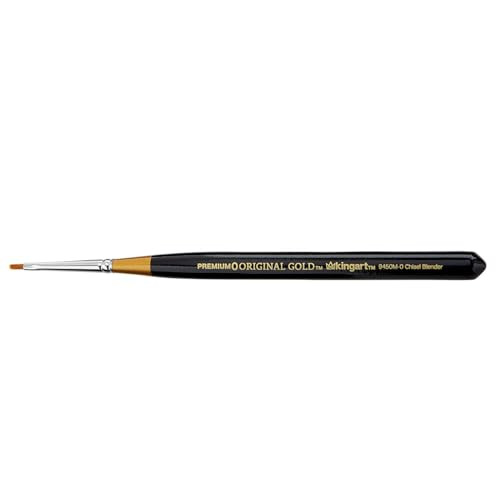 Kingart Premium Original Gold 9450M0 Micro Detail Chisel Blender Mini Thick Handle Series Artist Brush Golden Taklon Synthetic Hair For Acrylic Watercolor Gouache Painting Size 0