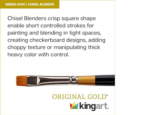 Kingart Premium Original Gold 9450M0 Micro Detail Chisel Blender Mini Thick Handle Series Artist Brush Golden Taklon Synthetic Hair For Acrylic Watercolor Gouache Painting Size 0
