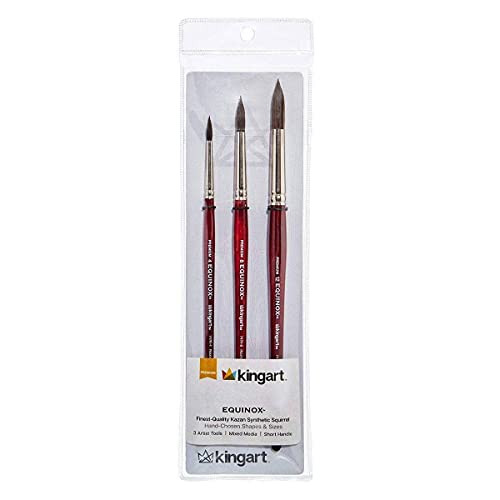 Kingart Equinox 1060D 3 Pc Set Of Round Brushes Premium Artist Painting Bundle For Watercolors Gouache Dyes and Silk Painting Short Handle Round Sizes 4 8 12