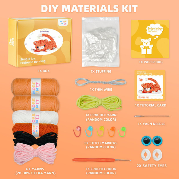 Morejmtt Crochet Kit For Beginners Adults Learn To Crochet Include Easy Knitting Soft Yarn StepByStep Video Tutorial Hook Holiday Birthday Orange Cat