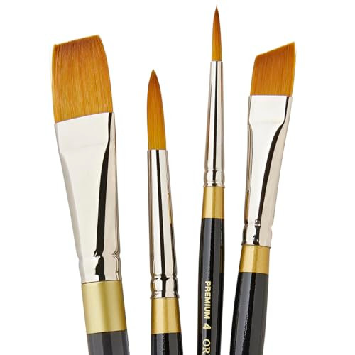 Kingart 1000H 4 Pc Original Gold Series Premium Golden Taklon Multimedia Artist Brush Set Short Handle Set Of 4 Assorted Styles