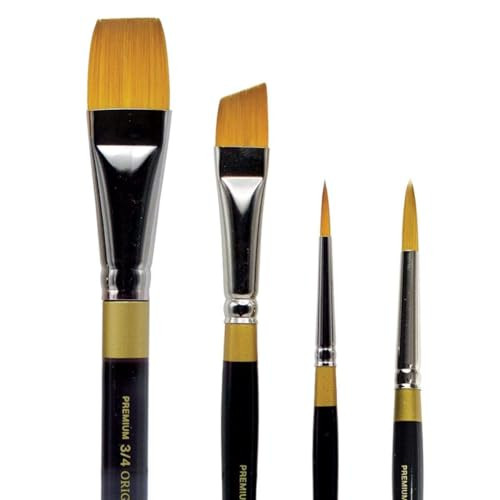 Kingart 1000H 4 Pc Original Gold Series Premium Golden Taklon Multimedia Artist Brush Set Short Handle Set Of 4 Assorted Styles