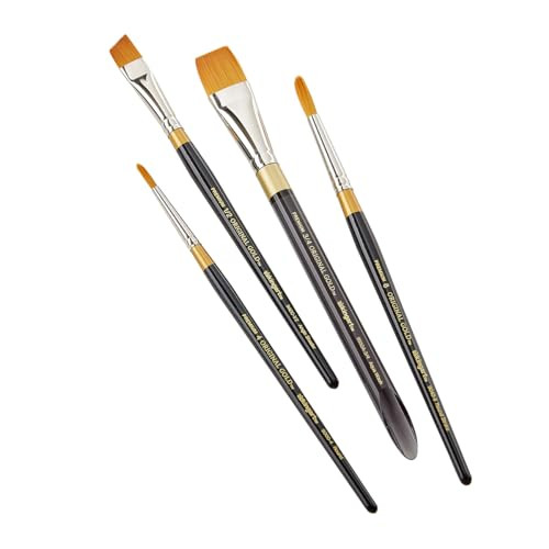 Kingart 1000H 4 Pc Original Gold Series Premium Golden Taklon Multimedia Artist Brush Set Short Handle Set Of 4 Assorted Styles