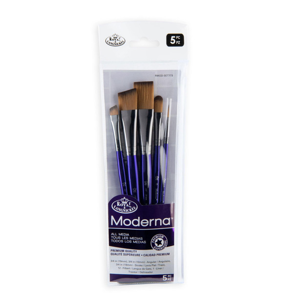 Royal and Langnickel Moderna Angular Brush Set For All Painting Mediums 5Pc