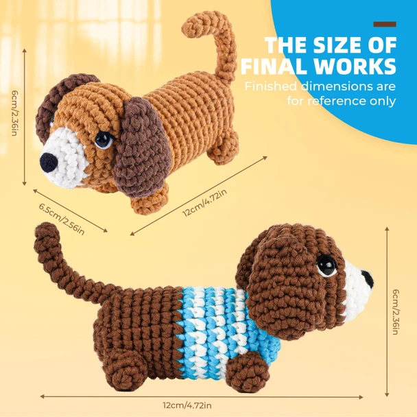 Morejmtt Crochet Kit For Beginners Learn To Crochet Include Easy Knitting Soft Yarn StepByStep Video Tutorial Hook Holiday Birthday For Adults Sausage Dog