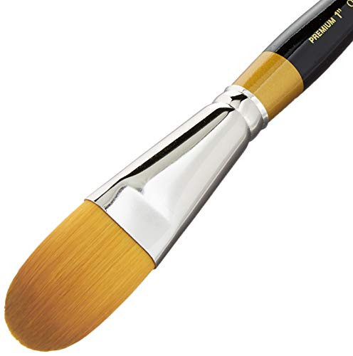 Kingart Premium Original Gold 96001 Oval Flat Wash Series Artist Brush Golden Taklon Synthetic Hair Short Handle For Acrylic Watercolor Oil And Gouache Painting Size 1