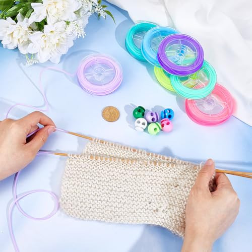 Ph Pandahall 7 Rolls 38 Yards 7 Colors 2Mm Hollow Rubber Tube Cord With 12 Pcs Stitch Stopper Set Knitting Stitches Holder Tip Covers Crochet Supplies For Hand Knitting Beading Bracelet Crafting