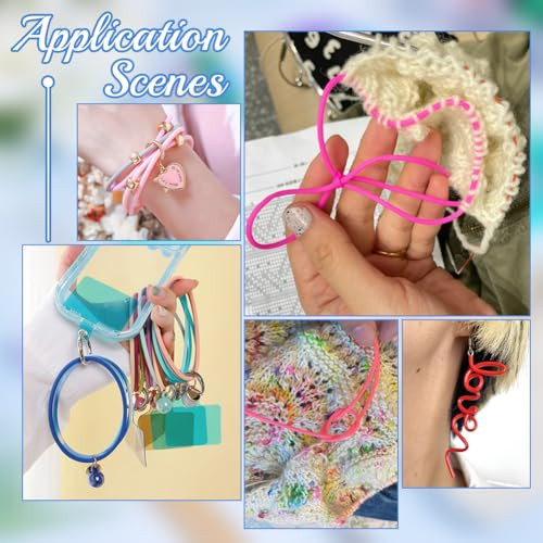 Ph Pandahall 7 Rolls 38 Yards 7 Colors 2Mm Hollow Rubber Tube Cord With 12 Pcs Stitch Stopper Set Knitting Stitches Holder Tip Covers Crochet Supplies For Hand Knitting Beading Bracelet Crafting