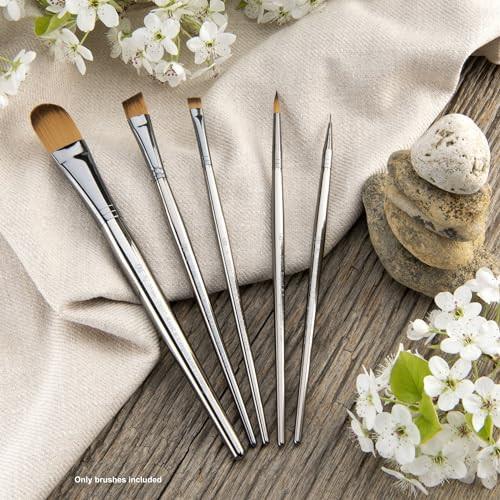 Royal and Langnickel Zen 5Pc Standard Handle Brush Set Includes Oval Wash Angular Round Chisel and Liner Brushes