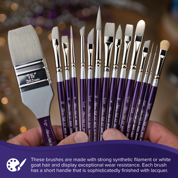 Silver Brush Limited 8815Md Silver Silk 88 Triangle Paintbrush For Acrylic Watercolor Gouache Inks and Dyes Short Handle Size Md