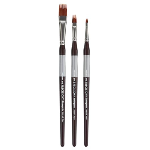 Kingart Precision 2120 Flat Rake Series Amber Taklon Brushes Ergonomic Comfort Handle Sizes 1/8 1/4 1/2 Set Of 3