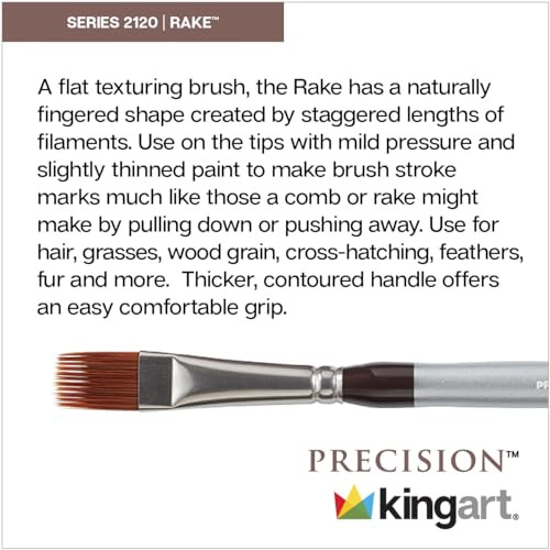 Kingart Precision 2120 Flat Rake Series Amber Taklon Brushes Ergonomic Comfort Handle Sizes 1/8 1/4 1/2 Set Of 3