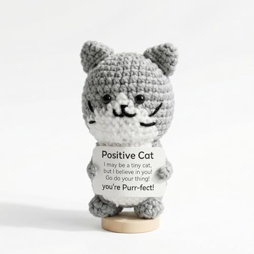 Lanxialore Crochet Cat Emotional Support Handmade Positive Cat Desk Buddy Cute Inspirational For Women Coworkers Friends Thinking Of You and Stress Relief Mothers Day