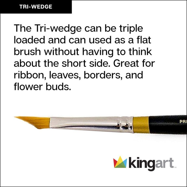 Kingart Premium Original Gold 990010 Miracle Wedge Tri Brush Series Artist Brush Golden Taklon Synthetic Hair Short Handle For Acrylic Watercolor Oil And Gouache Painting Size 10