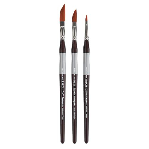 Kingart Precision Premium 2800 Dagger Series Artist Brushes Synthetic Amber Taklon Ergonomic Comfort Handle Sizes 1/8 1/4 3/8 Set Of 3