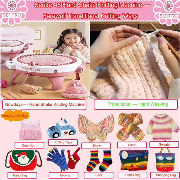 Pkhouhyi Sentro Knitting Machine Sentro 48 Needles Knitting Machine With Row Counter Automatic Circular Weaving Spinning Knitting Loom Machine Kit For Adults And Beginners For Hats/Scarf/Sweater/Kintting Toys