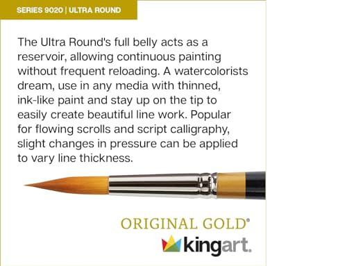 Kingart 1000C 8 Pc Premium Original Gold 9020 Series Golden Taklon Ultra Round Multimedia Artist Brush Set Short Handle Set Of 8 Sizes 2 4 6 8 10 12 14 16