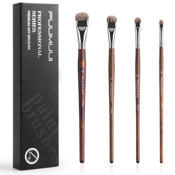 Fuumuui Professional Oil Paint Brushes Fuumuui 5Pcs Natural Badger Bristle Blending Brush Set For Acrylic Oil And Gouache Round Flat Top Shape With Birch Handle