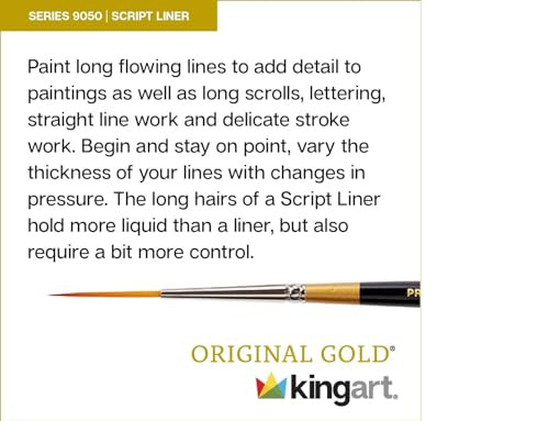 Kingart Premium 5 Pc Original Gold 9050 Series Script Liner Artist Brush Set Synthetic Golden Taklon Hair For Acrylic Oil And Gouache Paint Short Handle 5 Sizes 18/0 10/0 1 2 4