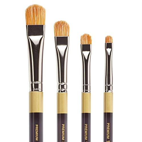 Kingart Premium 4 Pc Original Gold 9247 Series Crescent Filbert Blender Artist Brush Set Synthetic Bristle/Taklon Hair For Acrylic And Oil Paint Short Handle 4 Sizes 1/8 1/4 3/8 1/2