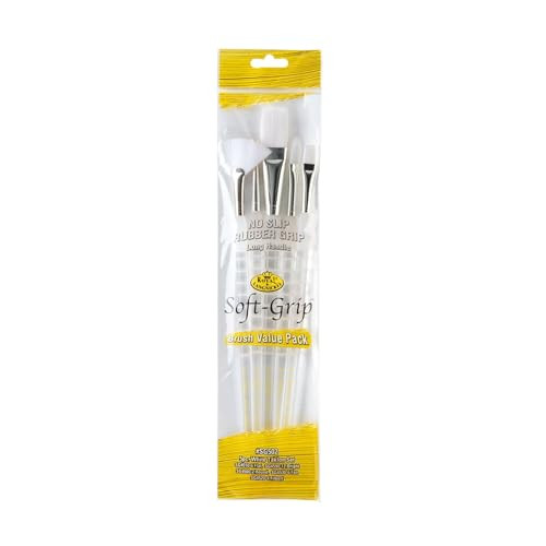 Royal and Langnickel And Langnickel Long Handle Soft Grip Taklon Variety Brush Set White Pack Of 5