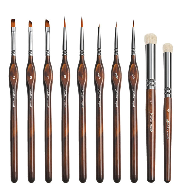Golden Maple Miniature Paint Brushes Drybrush10Pcs Micro Detail Paint Brush Set Small Fine Detail Brushes For Acrylic Watercolors and Paint By Number Figurine