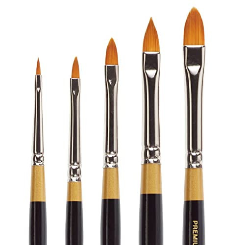 Kingart Premium 5 Pc Original Gold 9515 Series Pointed Filbert Artist Brush Set Synthetic Golden Taklon Hair For Acrylic Oil Watercolor And Gouache Paint Short Handle 5 Sizes 0 2 4 6 8
