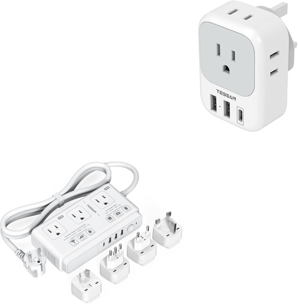 Us To Uk Plug Adapter, Tessan Type G Travel Converter With 3 Usb Charger(1 Usb C Port), 220V To 110V Voltage Converter, 2000W Step Down Transformer Universal Adapter, For Europe Uk Eu Aus Spain Italy