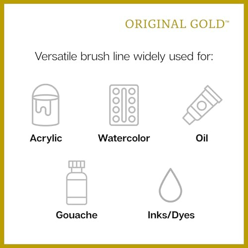 Kingart Original Gold Series Premium Golden Taklon Multimedia Artist Brushes Painting Tools For Oil Acrylic Watercolor And Gouache Box Set Of 5