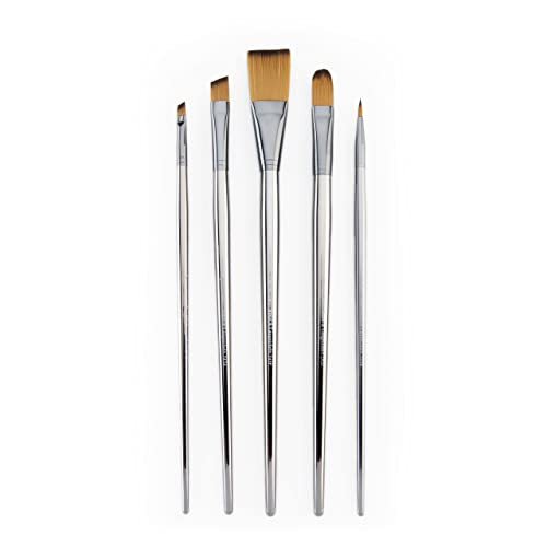 Royal and Langnickel Zen 5Pc Long Handle Brush Set Includes Flat Filbert Angular and Round Brushes