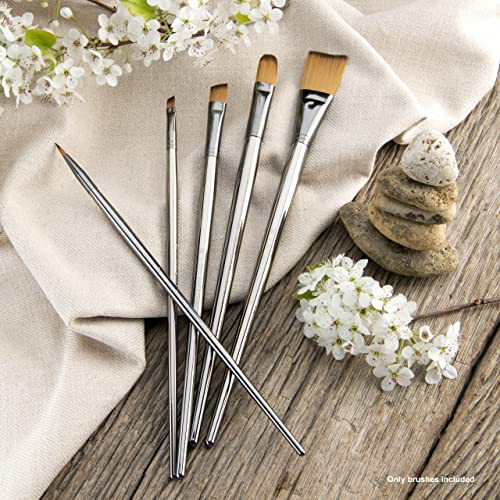 Royal and Langnickel Zen 5Pc Long Handle Brush Set Includes Flat Filbert Angular and Round Brushes