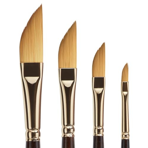 Kingart Premium Finesse 8800 Series 4 Pc Dagger Striper Brush Set Synthetic Taklon Hair For Acrylic Watercolor and Oil Short Handle 4 Sizes 1/8 1/4 3/8 1/2